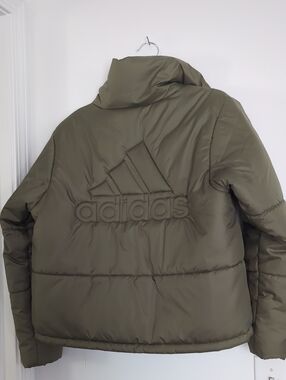 adidas Olive Green Quilted Puffer Jacket with Embossed Logo